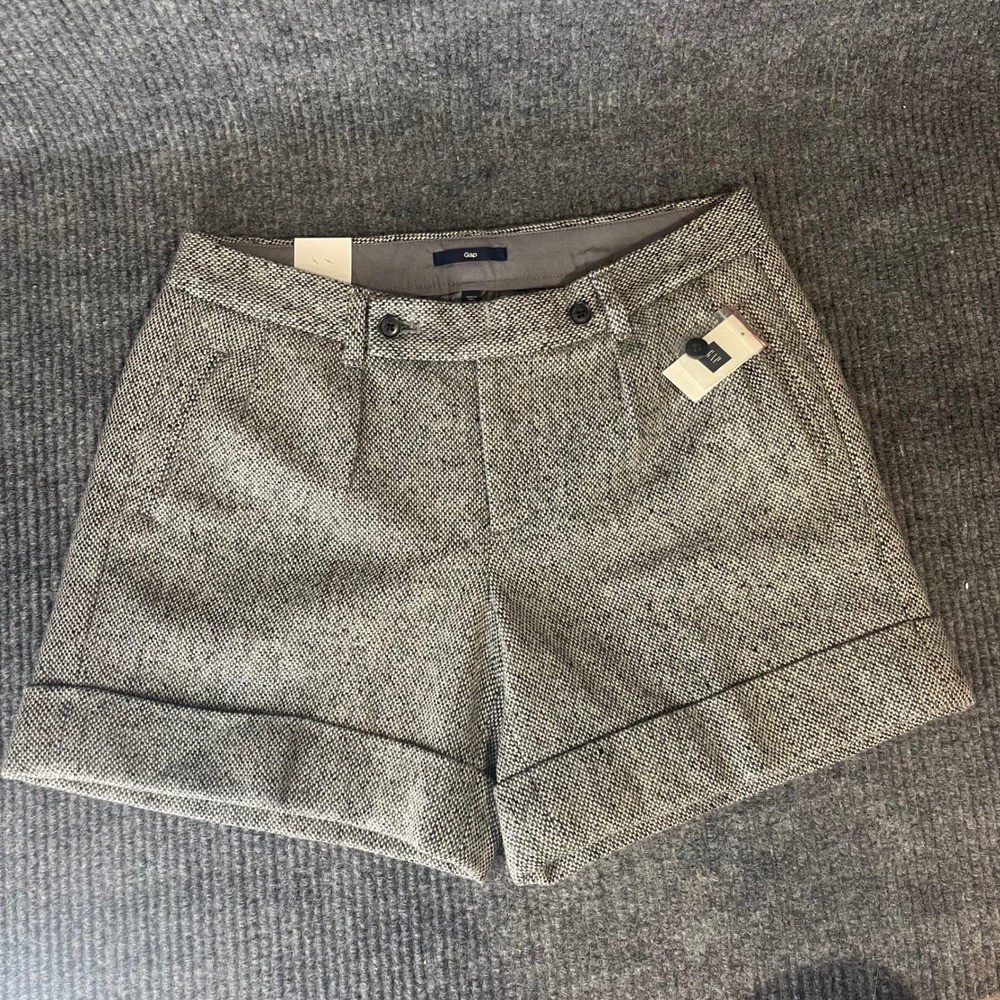 NWT 2009 Gap Wool Blend Pleated Shorts Womens 4 Gray Tweed Cuffed Preppy Grunge